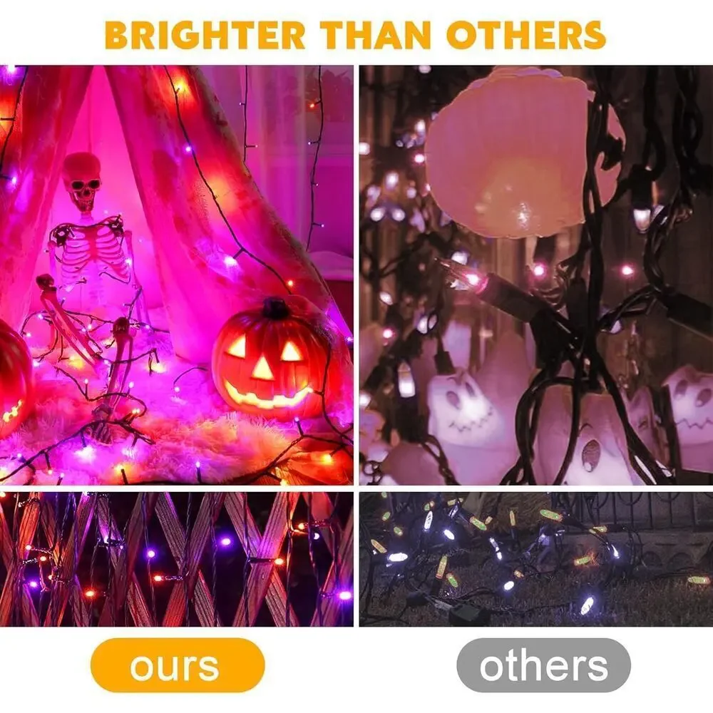 Halloween String Lights 164FT 500 LED Purple Orange 8 Modes Indoor Outdoor Decor